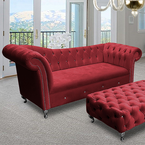 Izu Plush Velvet 3 Seater Sofa In Red Furniture in Fashion