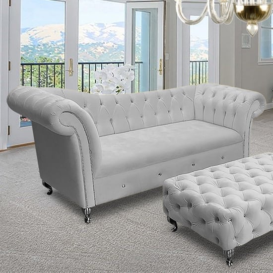 Product photograph of Izu Plush Velvet 3 Seater Sofa In Silver from Furniture in Fashion