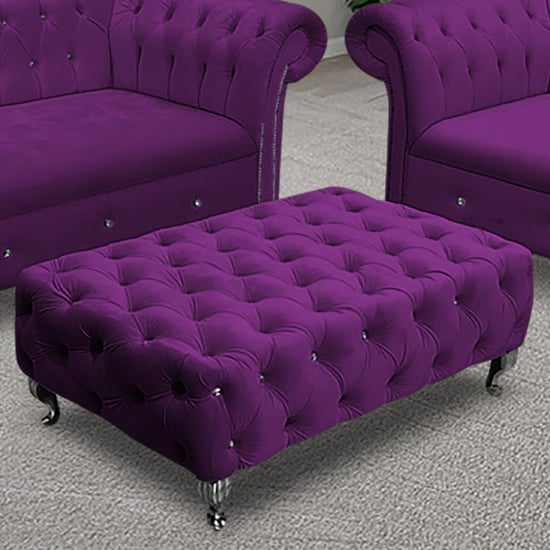 Product photograph of Izu Plush Velvet Footstool In Boysenberry from Furniture in Fashion