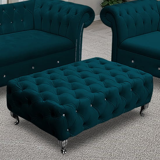 Product photograph of Izu Plush Velvet Footstool In Emerald from Furniture in Fashion
