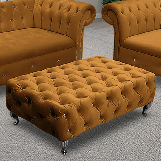 Izu Plush Velvet Footstool In Gold Furniture in Fashion