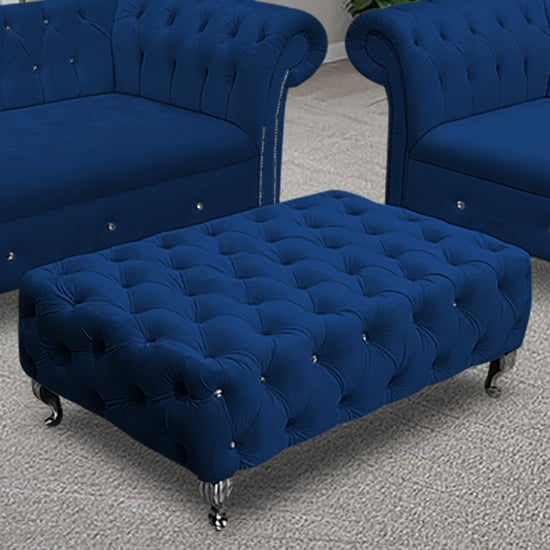 Product photograph of Izu Plush Velvet Footstool In Navy from Furniture in Fashion