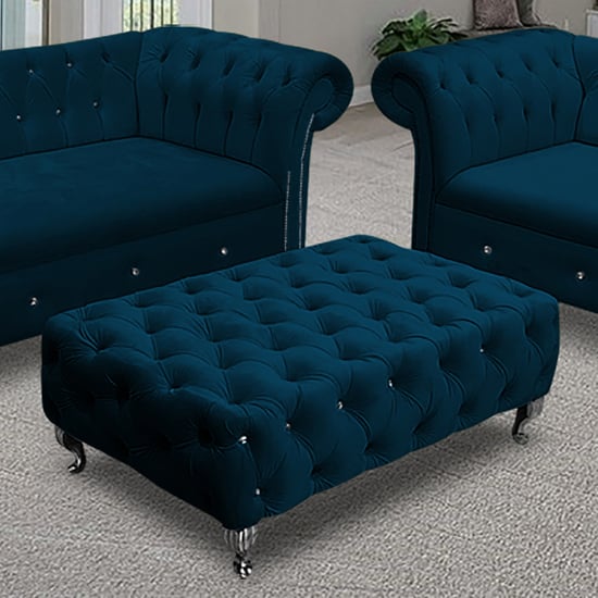 Product photograph of Izu Plush Velvet Footstool In Peacock from Furniture in Fashion