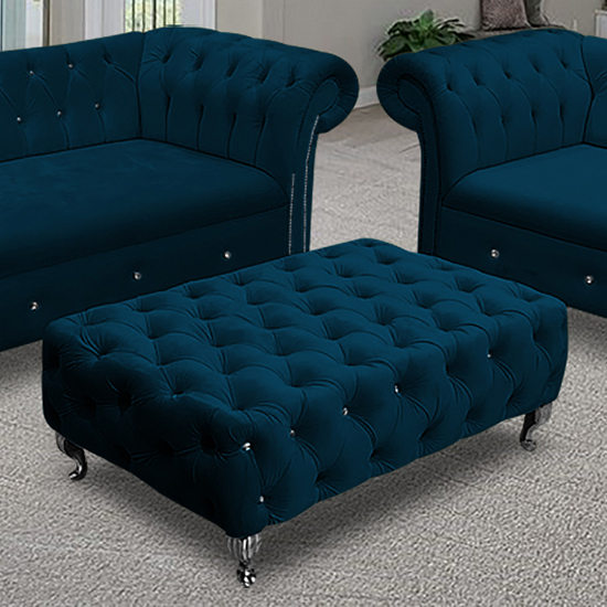 Photo of Izu plush velvet footstool in peacock