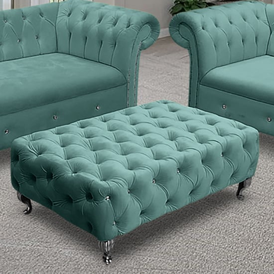 Product photograph of Izu Plush Velvet Footstool In Seaspray from Furniture in Fashion