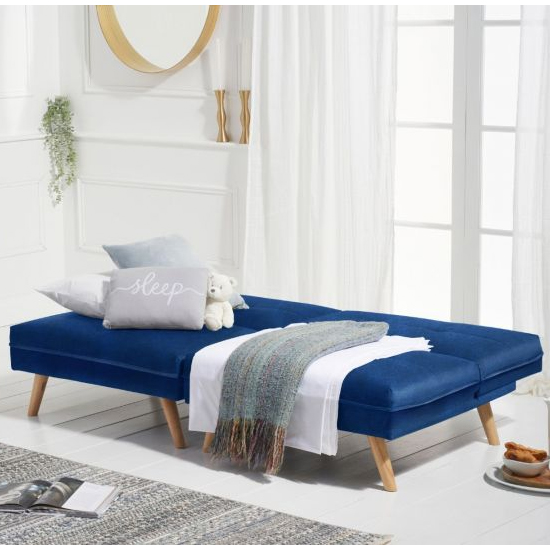 Izzoc Chesterfield Velvet 3 Seater Sofa Bed In Blue_3