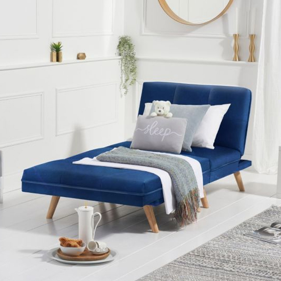 Izzoc Chesterfield Velvet 3 Seater Sofa Bed In Blue_4