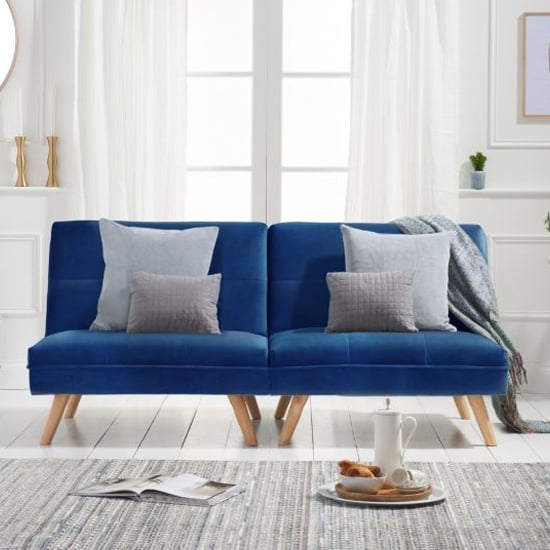 Izzoc Chesterfield Velvet 3 Seater Sofa Bed In Blue_1