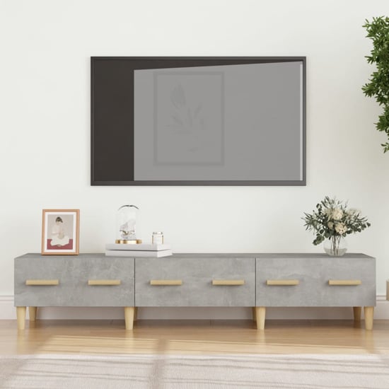 Photo of Jacey wooden tv stand with 3 drawers in concrete effect