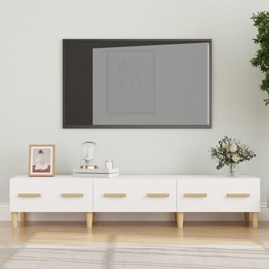 Photo of Jacey wooden tv stand with 3 drawers in white
