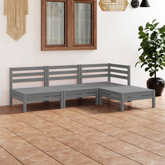 Product photograph of Jaclyn Solid Pinewood 4 Piece Garden Lounge Set In Grey from Furniture in Fashion
