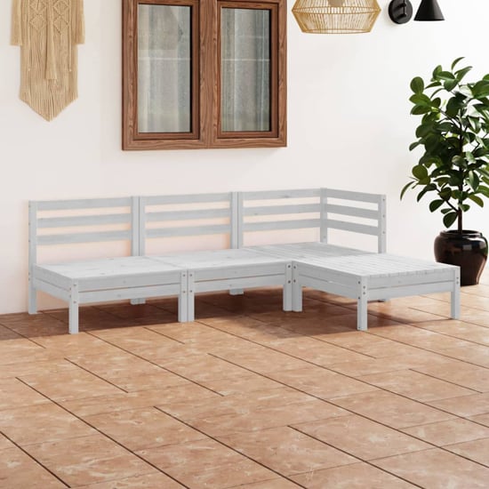 Product photograph of Jaclyn Solid Pinewood 4 Piece Garden Lounge Set In White from Furniture in Fashion