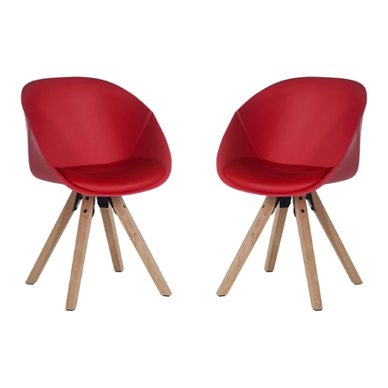 Jaclyn Red PU Visitor Chair With Wooden Legs In Pair