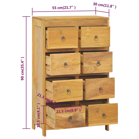 Jacop Solid Teak Wood Chest Of 8 Drawers In Natural