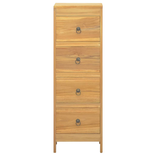 Jacop Solid Teak Wood Narrow Chest Of 4 Drawers In Natural