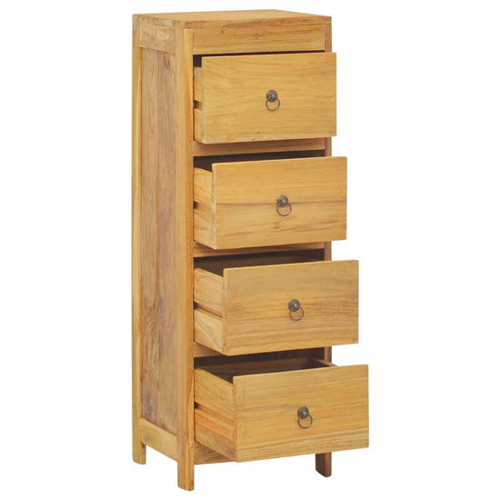 Jacop Solid Teak Wood Narrow Chest Of 4 Drawers In Natural