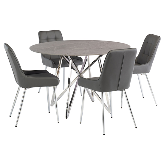 Jadzia Round 120cm Grey Marble Dining Table 4 Aggie Grey Chairs_2