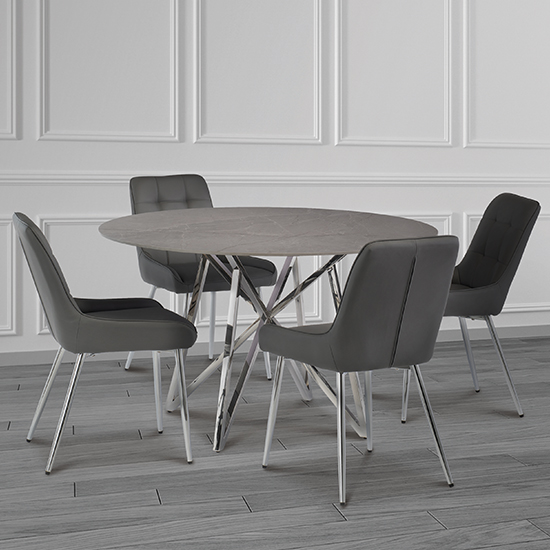 Photo of Jadzia round 120cm grey marble dining table 4 aggie grey chairs