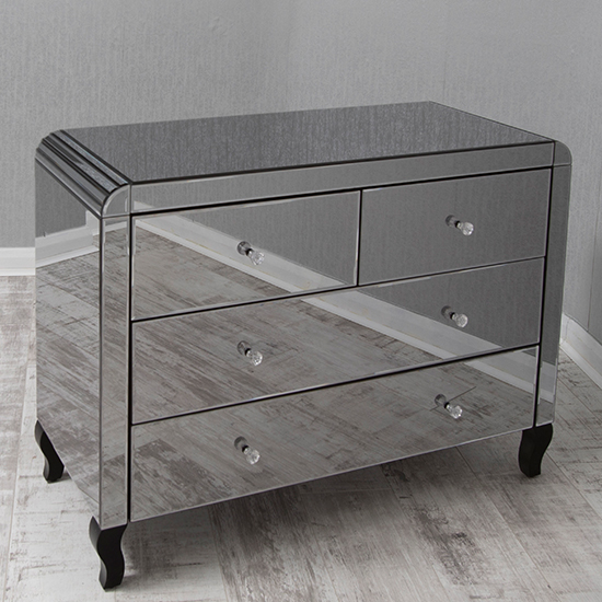 Jael Smokey Glass Chest Of 4 Drawers In Mirrored Furniture in Fashion