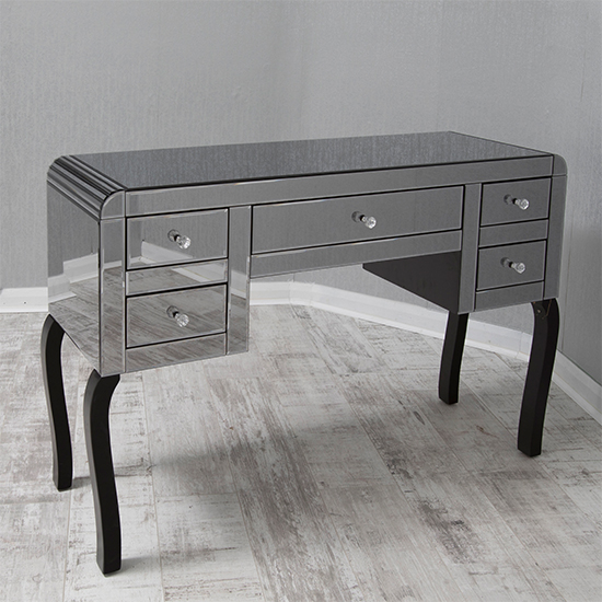 Photo of Jael smokey glass dressing table with 5 drawers in mirrored