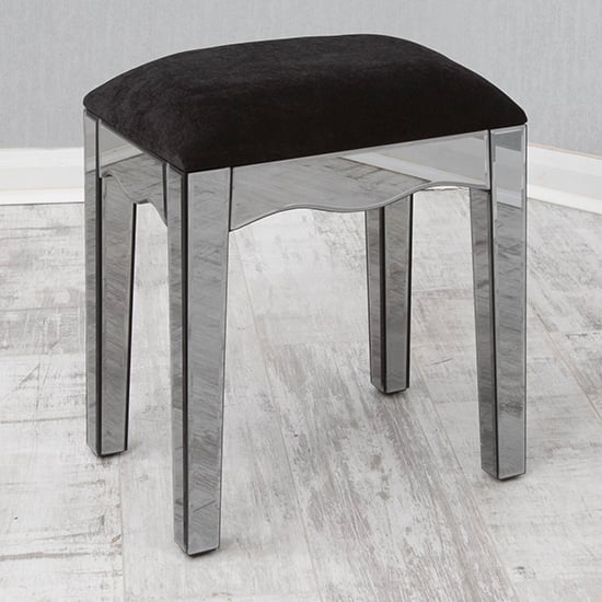 Jael Smokey Mirrored Dressing Table Stool With Black Seat Furniture