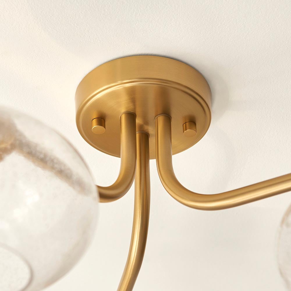 Jaffrey 3 Lights Clear Glass Semi Flush Ceiling Light In Brass