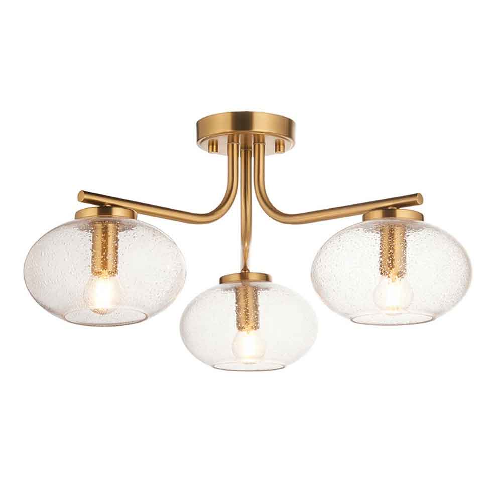 Jaffrey 3 Lights Clear Glass Semi Flush Ceiling Light In Brass
