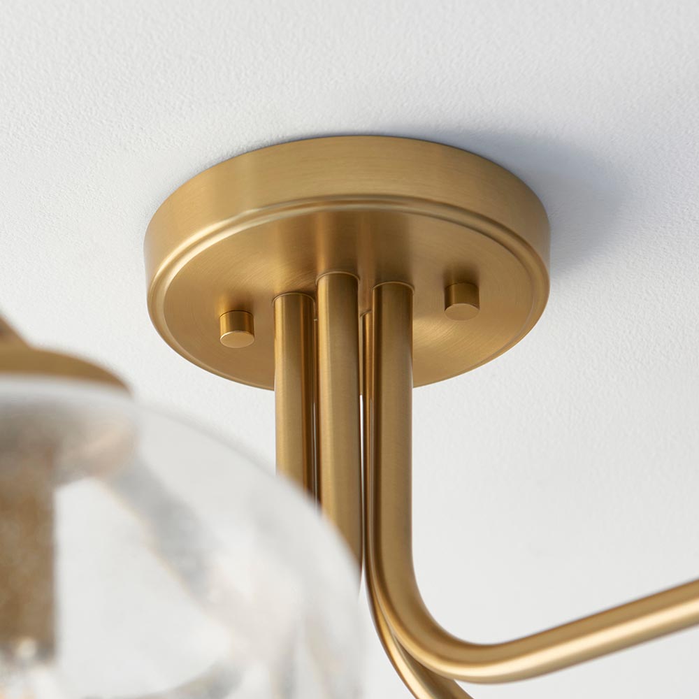 Jaffrey 5 Lights Clear Glass Semi Flush Ceiling Light In Brass