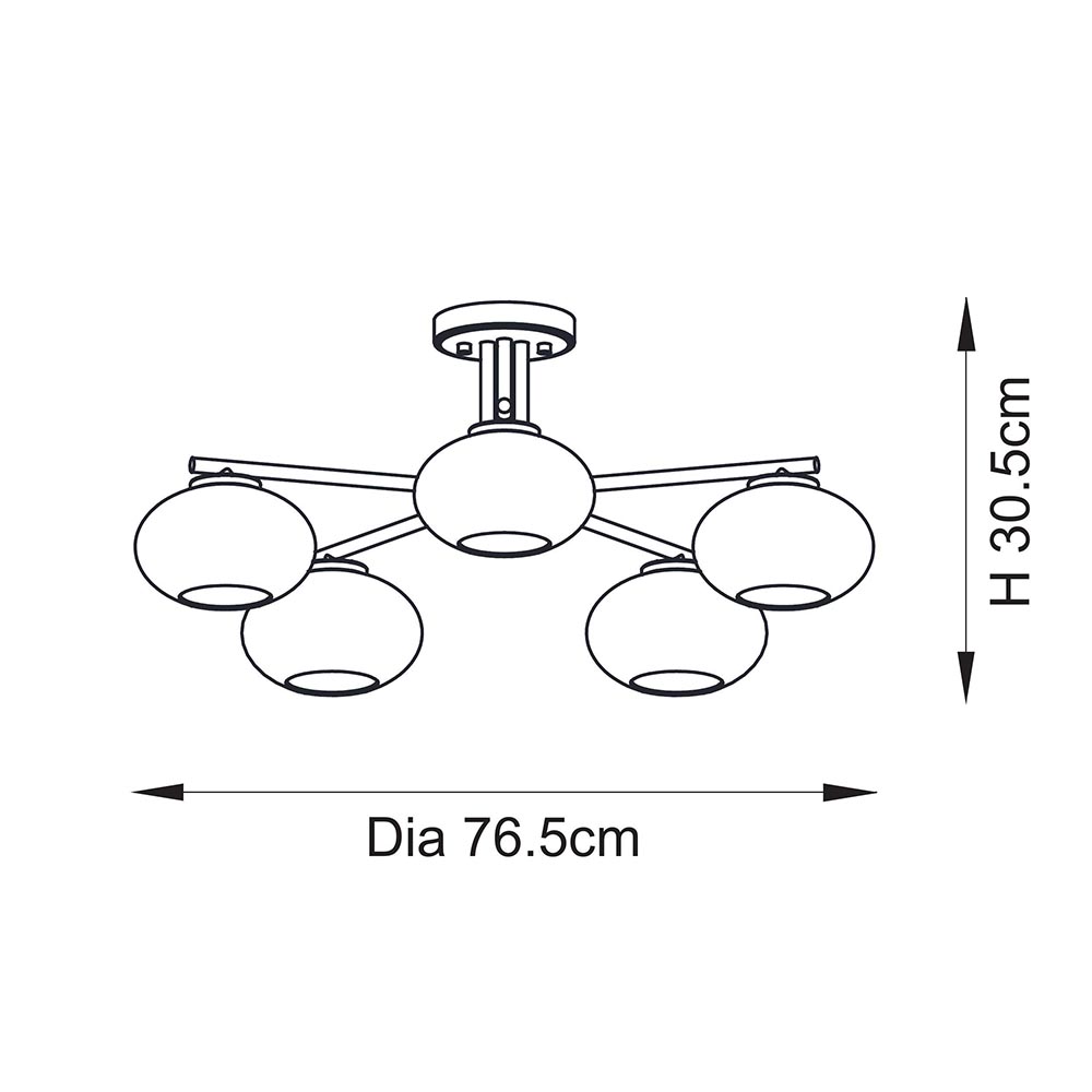 Jaffrey 5 Lights Clear Glass Semi Flush Ceiling Light In Brass
