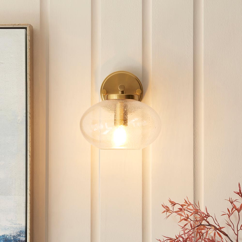 Jaffrey Clear Glass Wall Light In Brass
