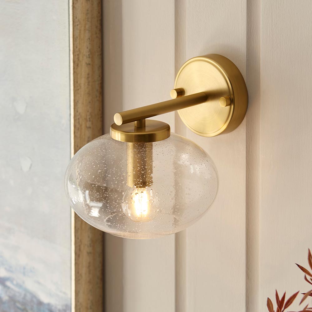 Jaffrey Clear Glass Wall Light In Brass