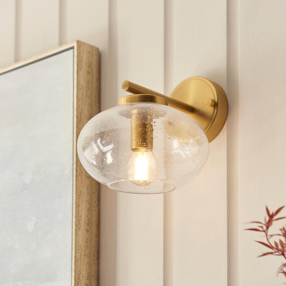 Jaffrey Clear Glass Wall Light In Brass