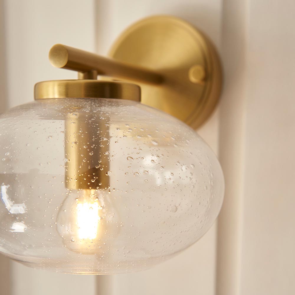 Jaffrey Clear Glass Wall Light In Brass