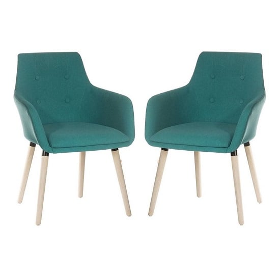 Jaime Fabric Reception Chair In Teal With Wood Legs In Pair