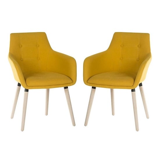 Read more about Jaime fabric reception chair in yellow with wood legs in pair