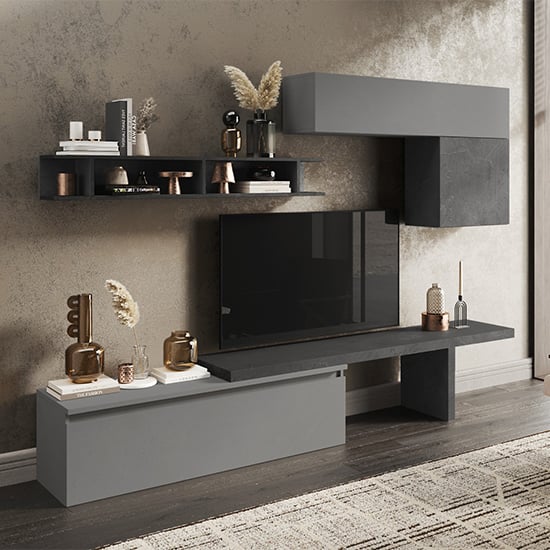 Read more about Jairo wooden entertainment unit in slate and lead