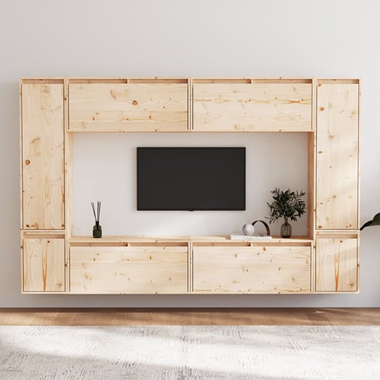 Photo of Jairus solid pinewood entertainment unit in natural