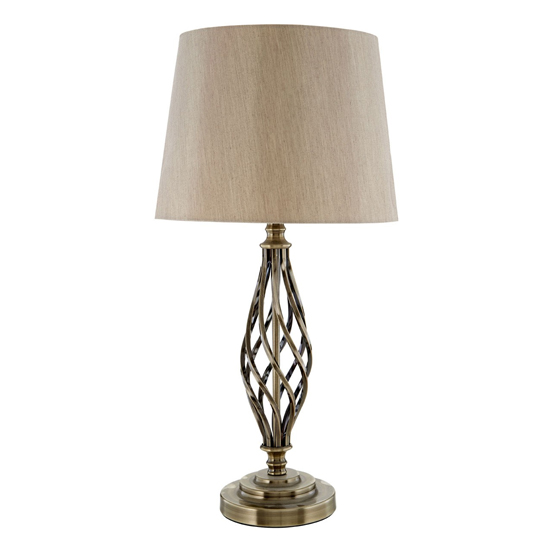 Jakinvo Natural Fabric Shade Table Lamp With Antique Brass Base