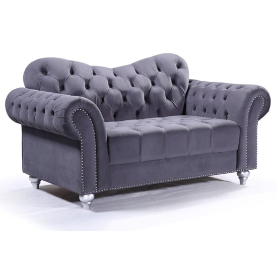 Jalen Plush Velvet 2 Seater Sofa In Grey_1
