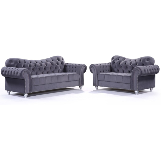 Photo of Jalen plush velvet 3 seater and 2 seater sofa in grey