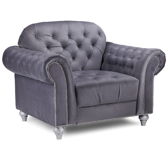 Photo of Jalen plush velvet armchair in grey