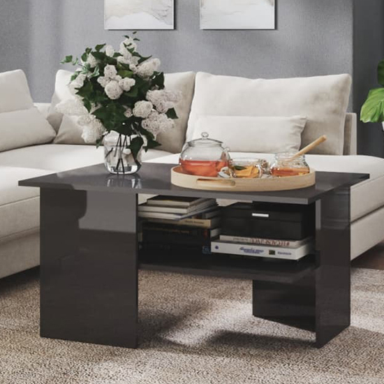 Photo of Jalie high gloss coffee table with undershelf in grey