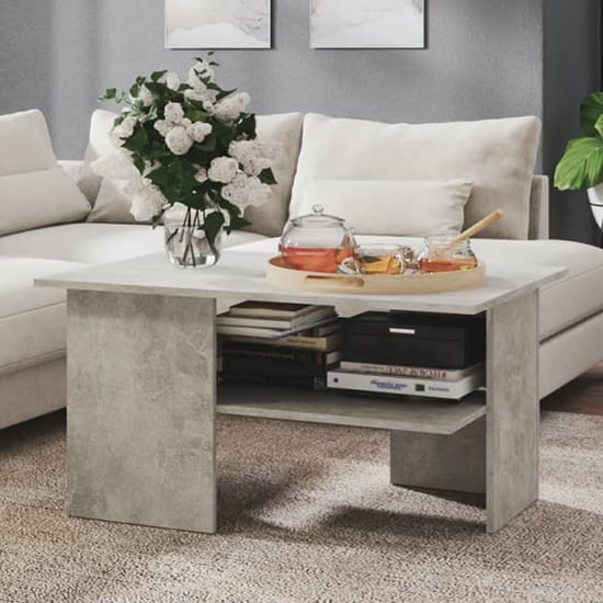 Jalie Wooden Coffee Table With Undershelf In Concrete Effect