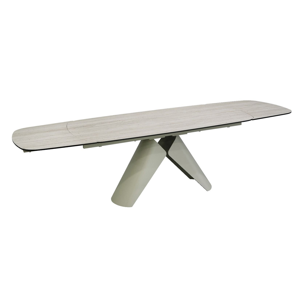 Jalnor Travertine Marble Effect Ceramic Top Extending Dining Table with Champagne Base