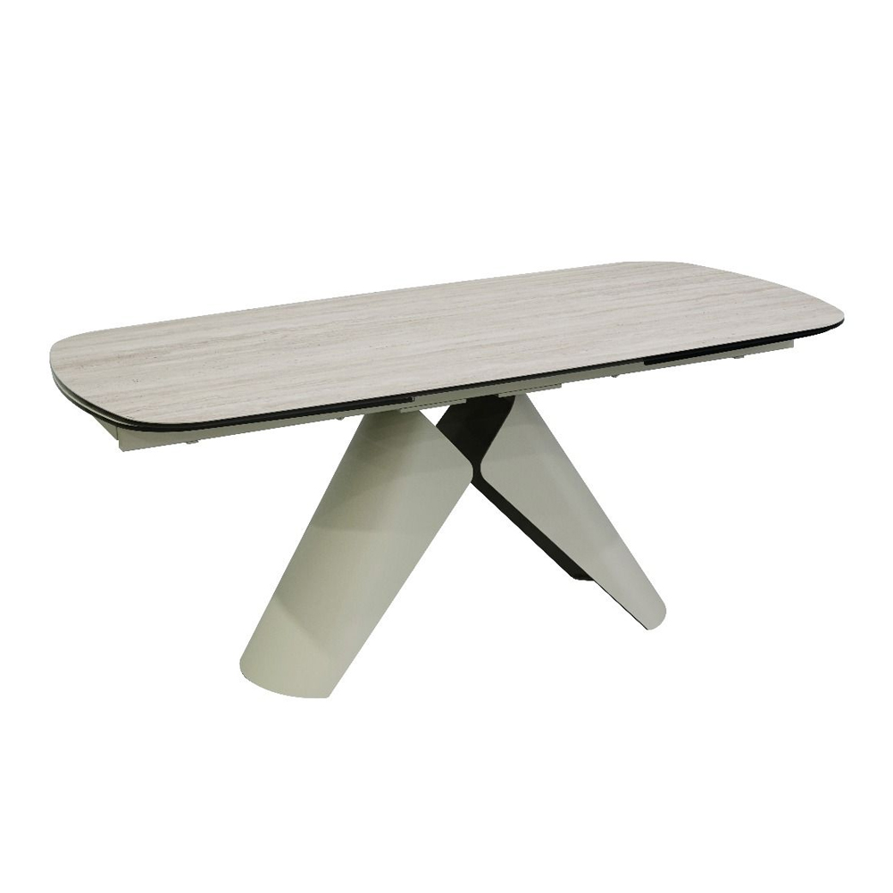 Jalnor Travertine Marble Effect Ceramic Top Extending Dining Table with Champagne Base