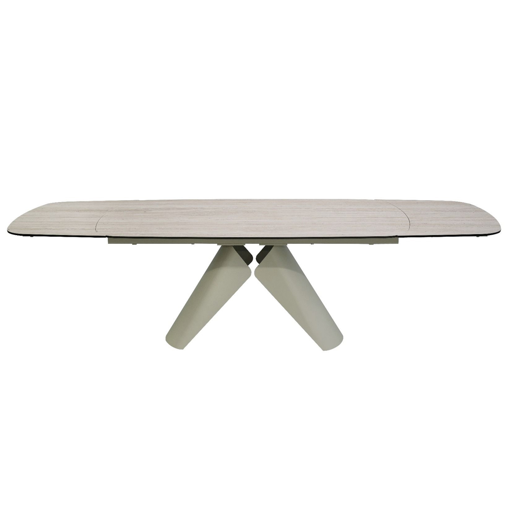 Jalnor Travertine Marble Effect Ceramic Top Extending Dining Table with Champagne Base