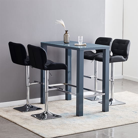 Read more about Jam rectanuglar glass grey bar table 4 candid black stools