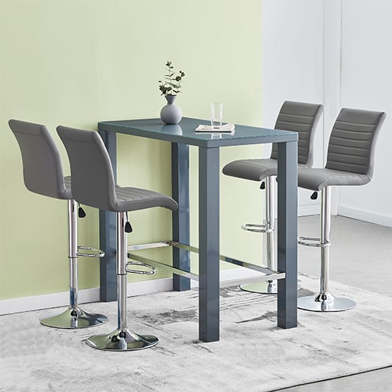 Photo of Jam rectanuglar glass grey bar table with 4 ripple grey stools