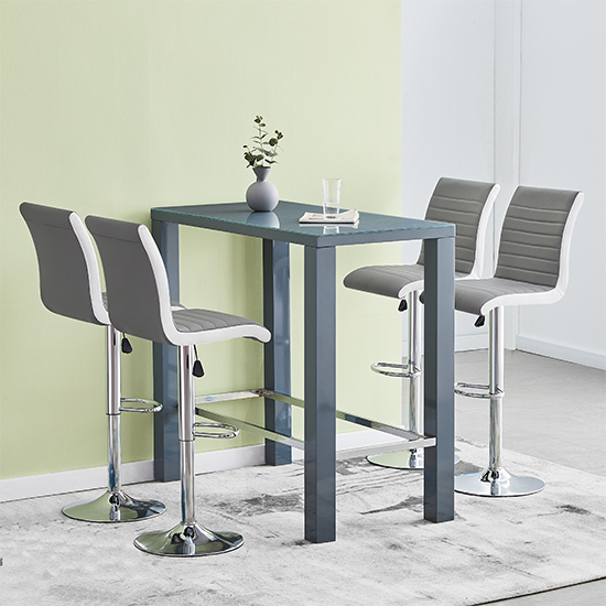 Read more about Jam rectanuglar glass grey bar table 4 ritz grey white stools