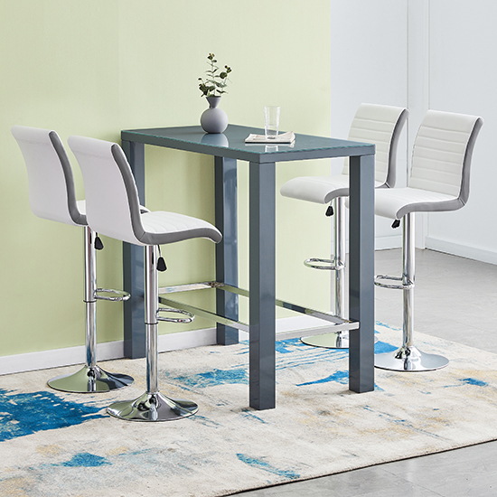 Jam Rectanuglar Glass Grey Bar Table 4 Ritz White Grey Stools